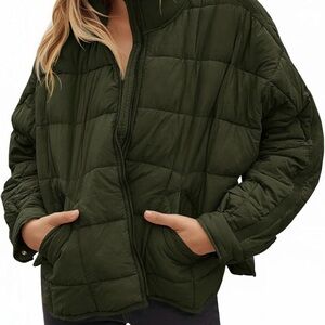 Free People inspired Dark Green Puffer Jacket
